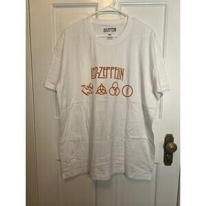 NEW Led Zepplin Zoso Logo Band Letters White T Shirt Men's 2XL Concert Graphic
